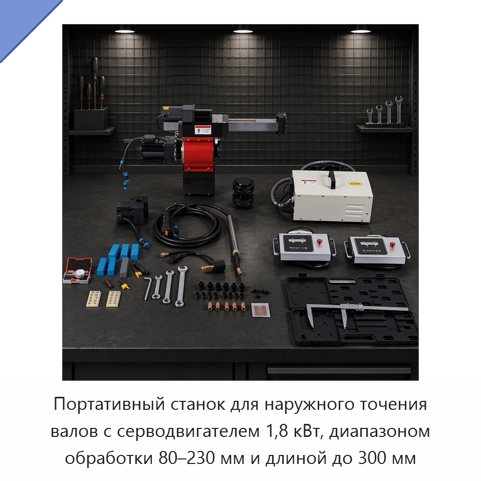 Портативный станок для наружного точения валов с серводвигателем 1,8 кВт, диапазоном обработки 80–230 мм и длиной до 300 мм — Специальные машины и промышленное оборудование