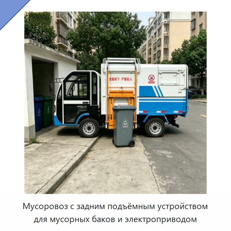 Мусоровоз с задним подъёмным устройством для мусорных баков и электроприводом — Коммунальная техника