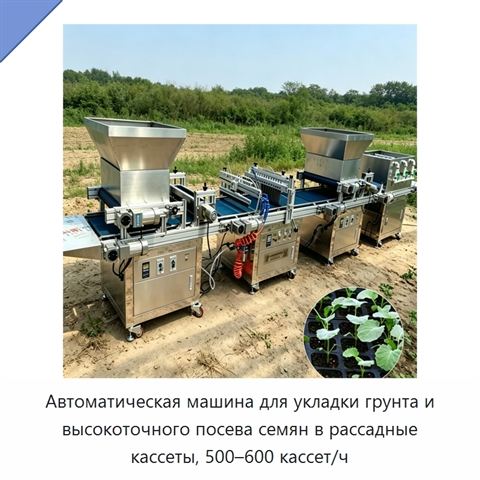 Автоматическая машина для укладки грунта и высокоточного посева семян в рассадные кассеты, 500–600 кассет/ч
