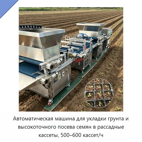 Автоматическая машина для укладки грунта и высокоточного посева семян в рассадные кассеты, 500–600 кассет/ч