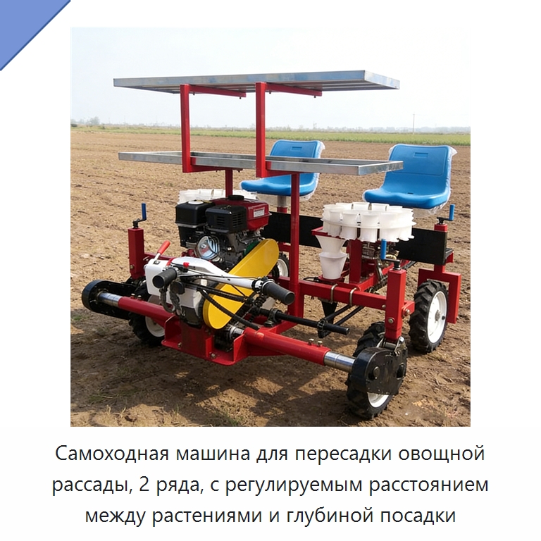 Самоходная машина для пересадки овощной рассады, 2 ряда, с регулируемым расстоянием между растениями и глубиной посадки — Специальные сельскохозяйственные машины