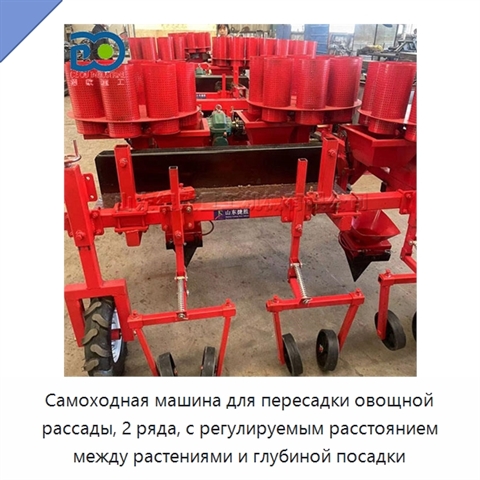 Самоходная машина для пересадки овощной рассады, 2 ряда, с регулируемым расстоянием между растениями и глубиной посадки