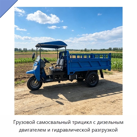 Грузовой самосвальный трицикл с дизельным двигателем и гидравлической разгрузкой