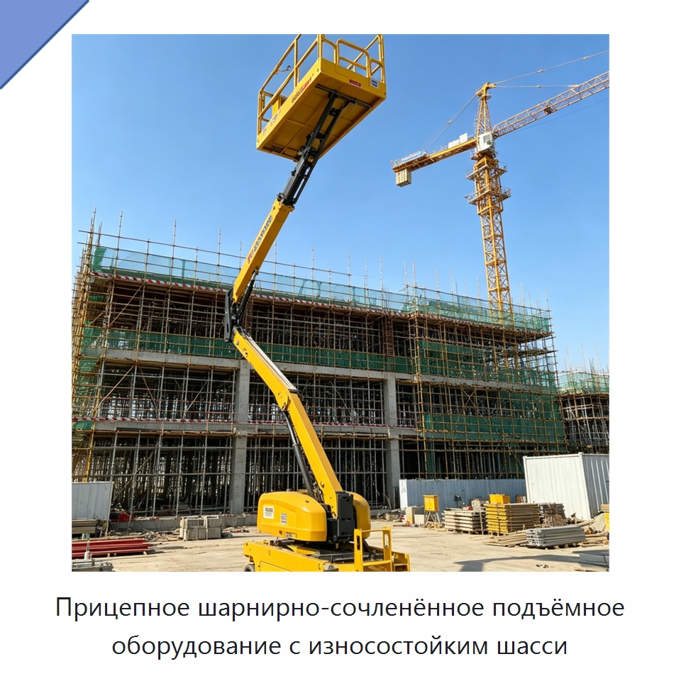 Прицепное шарнирно-сочленённое подъёмное оборудование с износостойким шасси — Строительные подъёмники