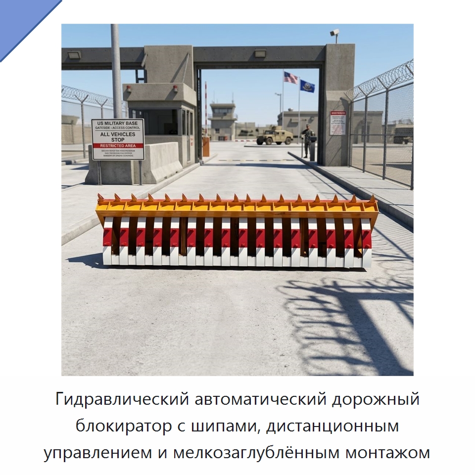 Гидравлический автоматический дорожный блокиратор с шипами, дистанционным управлением и мелкозаглублённым монтажом — Дорожные барьеры