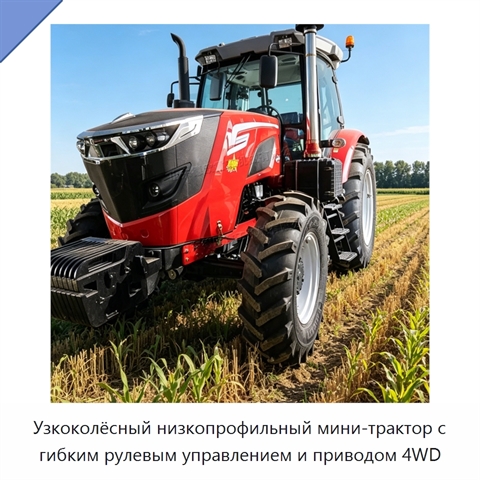 Узкоколёсный низкопрофильный мини-трактор с гибким рулевым управлением и приводом 4WD