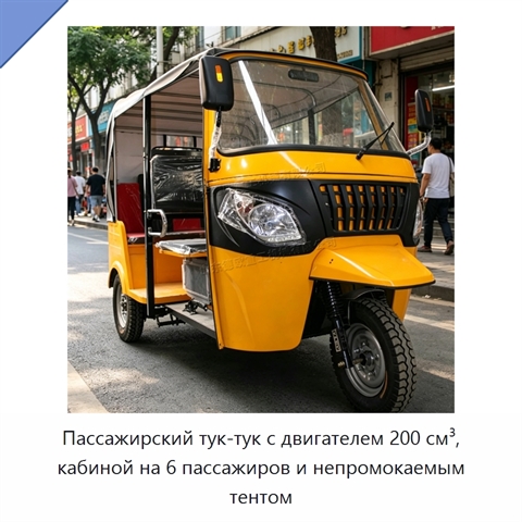 Пассажирский тук-тук с двигателем 200 см³, кабиной на 6 пассажиров и непромокаемым тентом