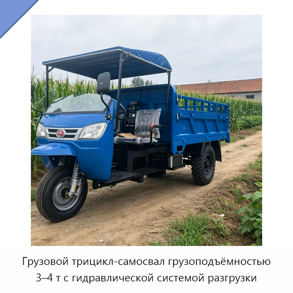 Грузовой трицикл-самосвал грузоподъёмностью 3–4 т с гидравлической системой разгрузки — Специальные машины и промышленное оборудование