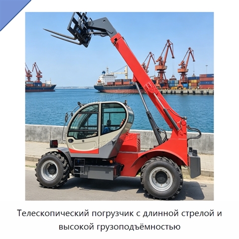 Телескопический погрузчик с длинной стрелой и высокой грузоподъёмностью