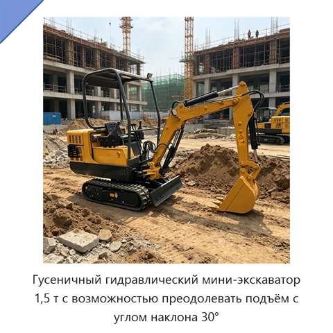 Гусеничный гидравлический мини-экскаватор 1,5 т с возможностью преодолевать подъём с углом наклона 30°