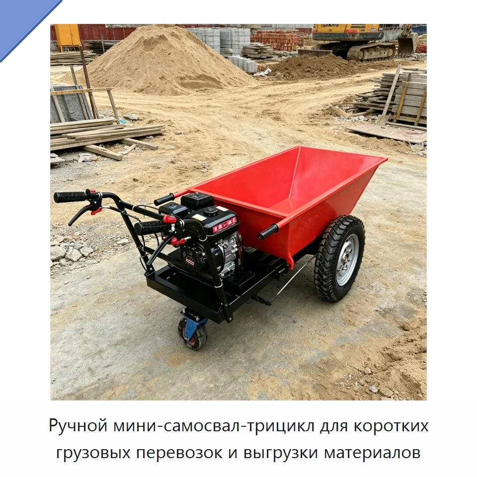 Ручной мини-самосвал-трицикл для коротких грузовых перевозок и выгрузки материалов — Специальная строительная техника