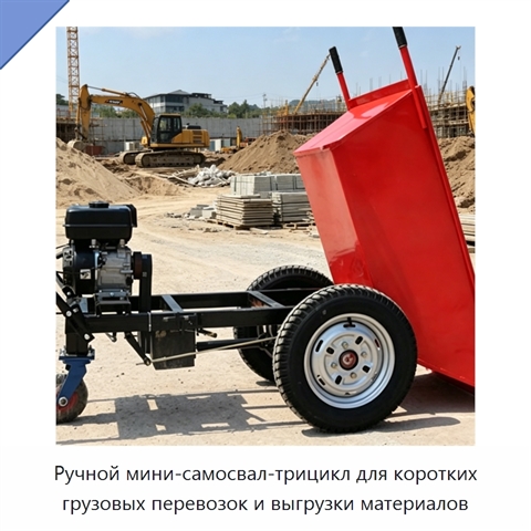 Ручной мини-самосвал-трицикл для коротких грузовых перевозок и выгрузки материалов
