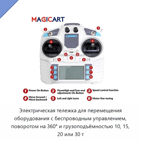 Электрическая тележка для перемещения оборудования с беспроводным управлением, поворотом на 360° и грузоподъёмностью 10, 15, 20 или 30 т