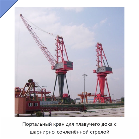 Портальный кран для плавучего дока с шарнирно-сочленённой стрелой