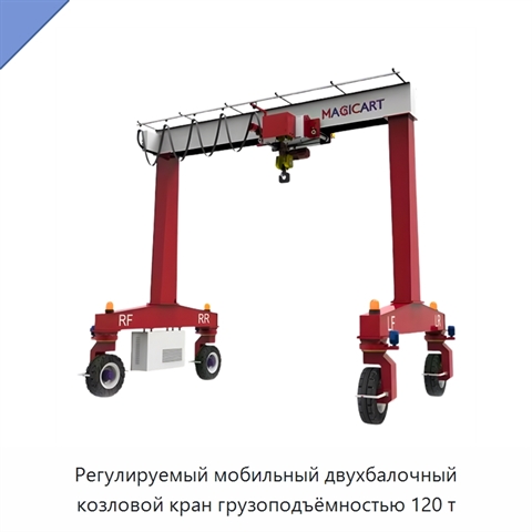 Регулируемый мобильный двухбалочный козловой кран грузоподъёмностью 120 т