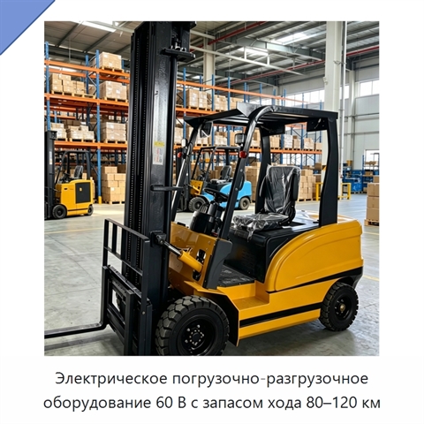 Электрическое погрузочно-разгрузочное оборудование 60 В с запасом хода 80–120 км
