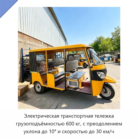 Электрическая транспортная тележка грузоподъёмностью 600 кг, с преодолением уклона до 10° и скоростью до 30 км/ч