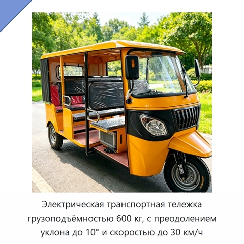 Электрическая транспортная тележка грузоподъёмностью 600 кг, с преодолением уклона до 10° и скоростью до 30 км/ч