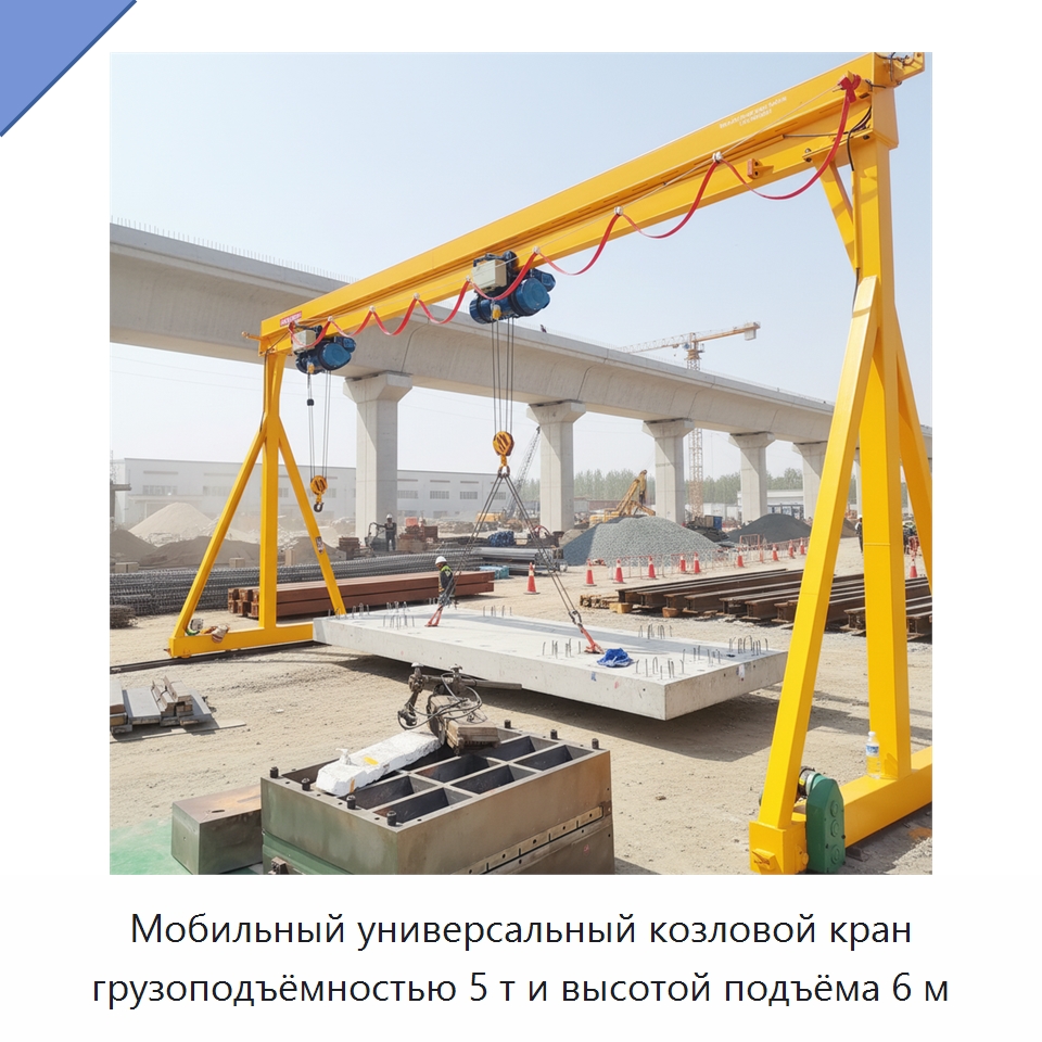 Мобильный универсальный козловой кран грузоподъёмностью 5 т и высотой подъёма 6 м