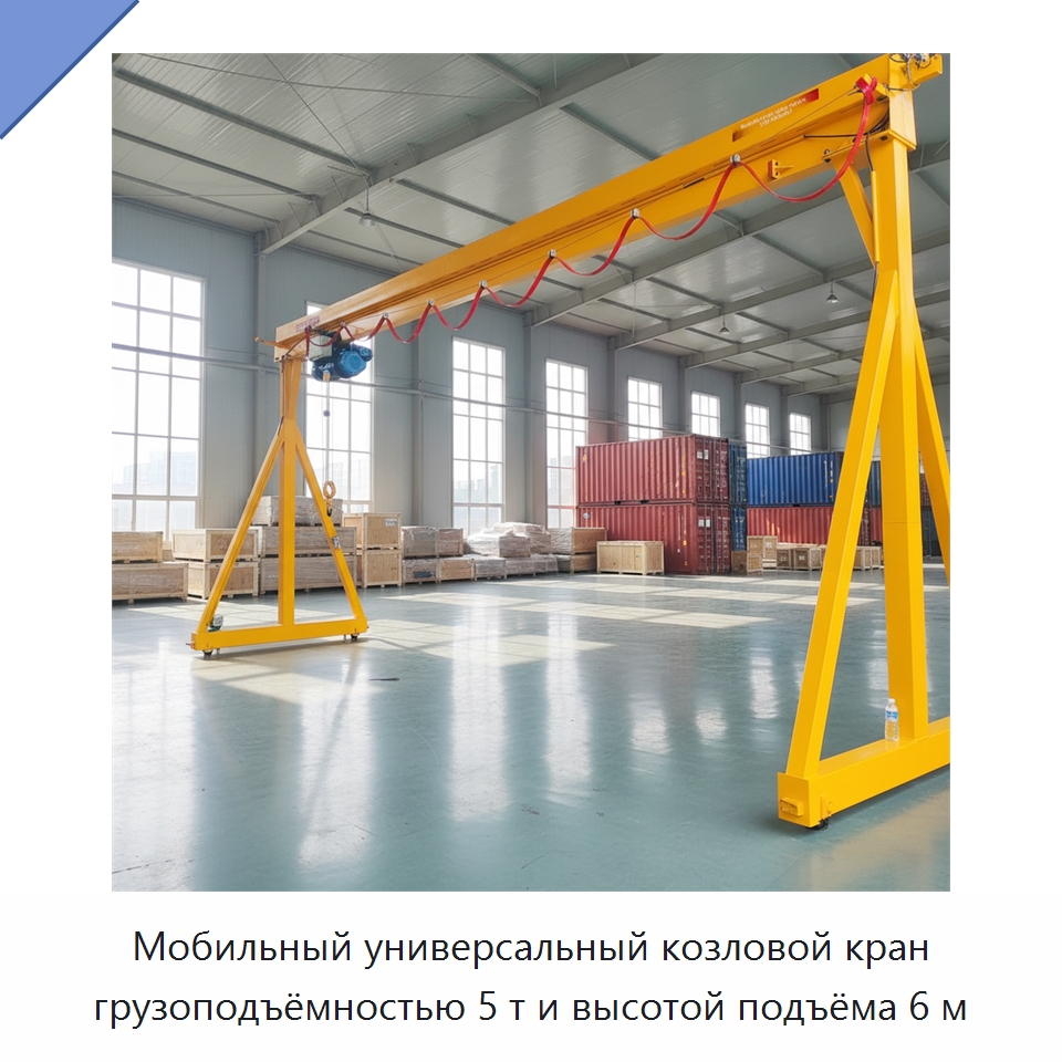 Мобильный универсальный козловой кран грузоподъёмностью 5 т и высотой подъёма 6 м