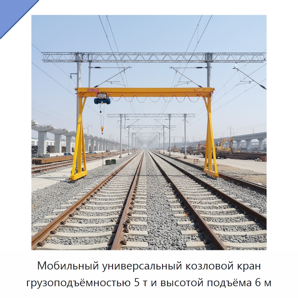 Мобильный универсальный козловой кран грузоподъёмностью 5 т и высотой подъёма 6 м