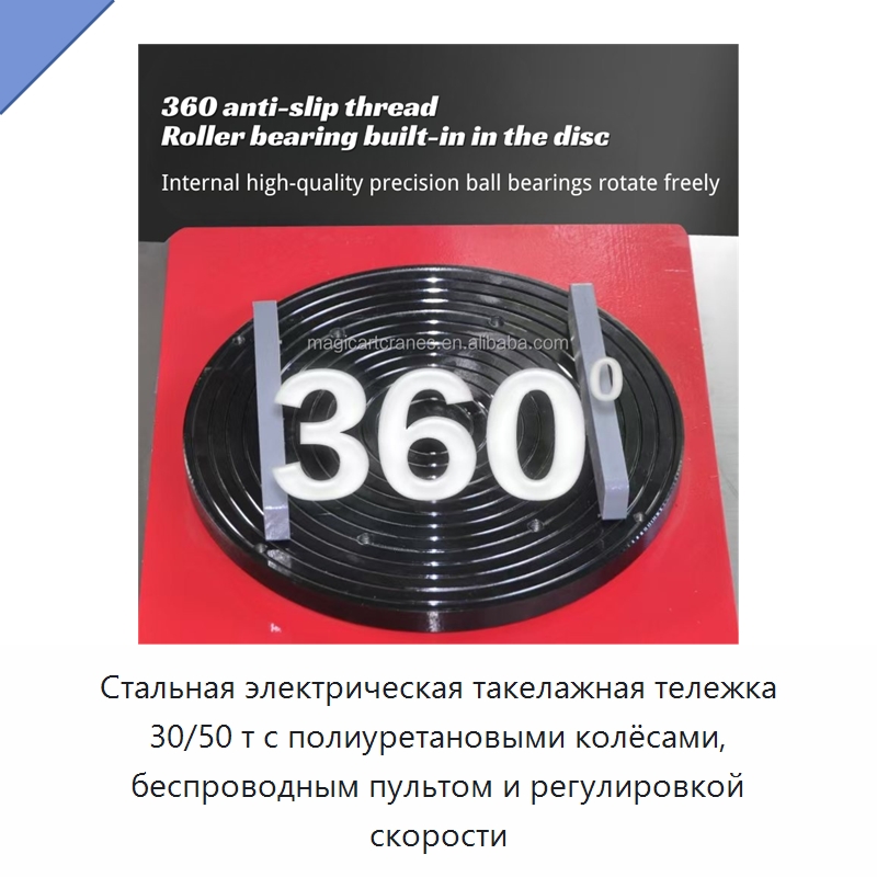 Стальная электрическая такелажная тележка 30/50 т с полиуретановыми колёсами, беспроводным пультом и регулировкой скорости