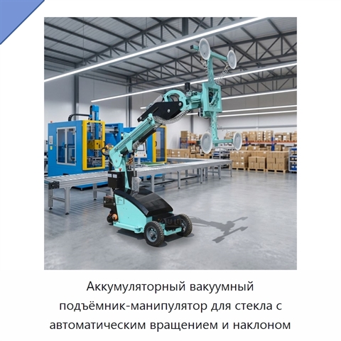 Аккумуляторный вакуумный подъёмник-манипулятор для стекла с автоматическим вращением и наклоном