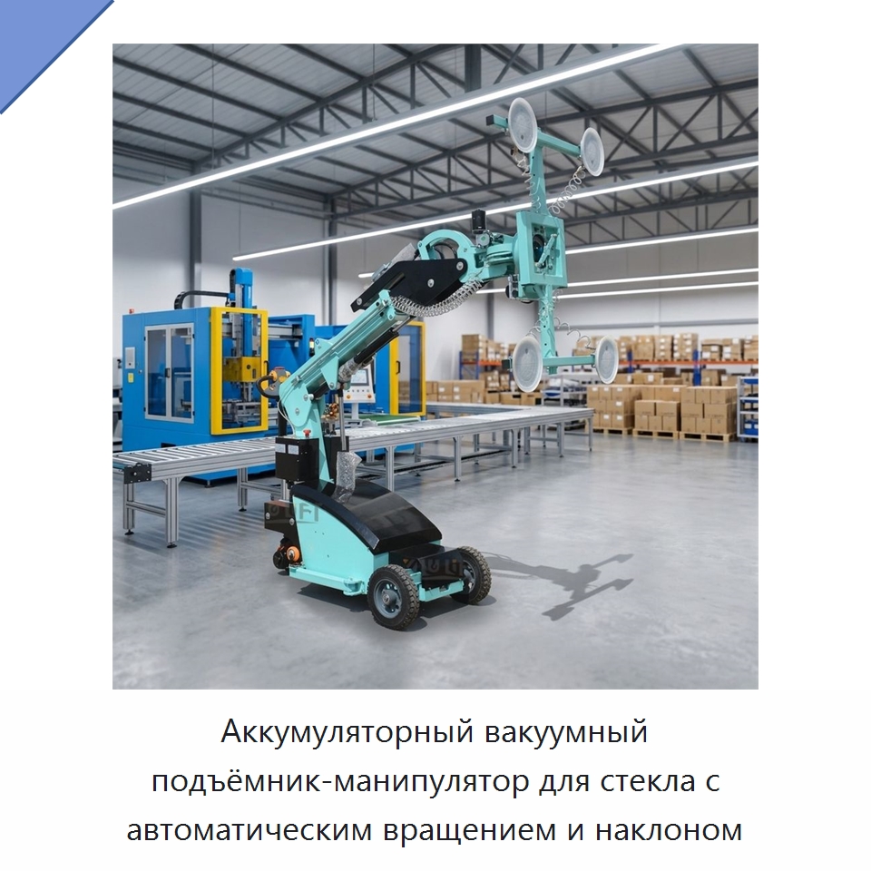 Аккумуляторный вакуумный подъёмник-манипулятор для стекла с автоматическим вращением и наклоном — Вакуумные грузозахваты