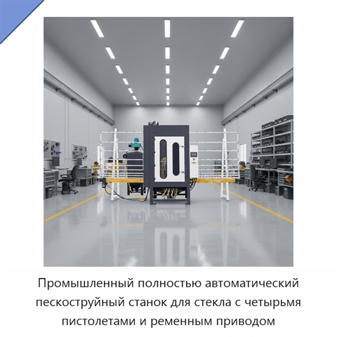 Промышленный полностью автоматический пескоструйный станок для стекла с четырьмя пистолетами и ременным приводом