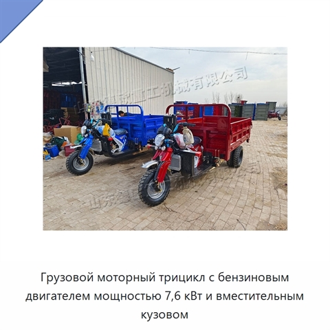 Грузовой моторный трицикл с бензиновым двигателем мощностью 7,6 кВт и вместительным кузовом