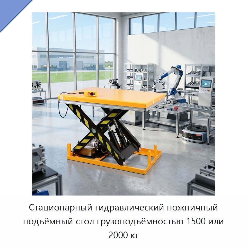Стационарный гидравлический ножничный подъёмный стол грузоподъёмностью 1500 или 2000 кг — Электротали