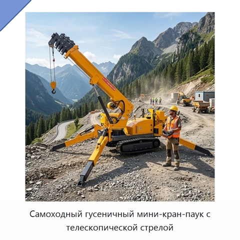 Самоходный гусеничный мини-кран-паук с телескопической стрелой
