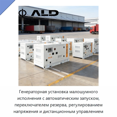Генераторная установка малошумного исполнения с автоматическим запуском, переключателем резерва, регулированием напряжения и дистанционным управлением