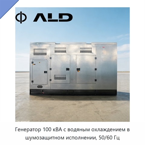 Генератор 100 кВА с водяным охлаждением в шумозащитном исполнении, 50/60 Гц