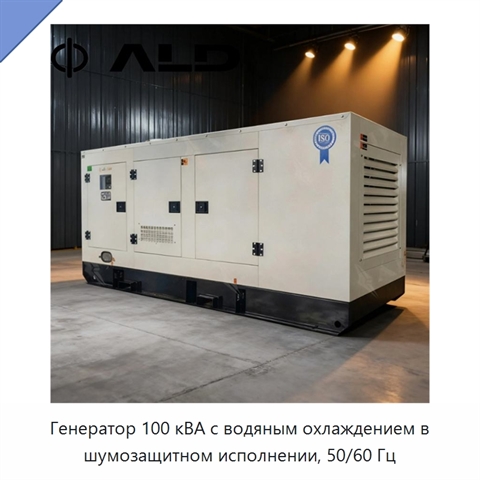 Генератор 100 кВА с водяным охлаждением в шумозащитном исполнении, 50/60 Гц