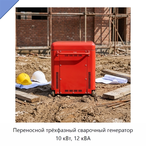 Переносной трёхфазный сварочный генератор 10 кВт, 12 кВА