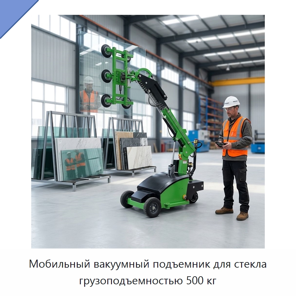 Мобильный вакуумный подъемник для стекла грузоподъемностью 500 кг — Вакуумные грузозахваты