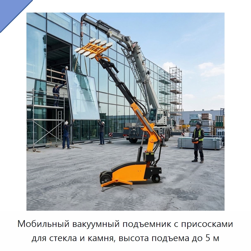 Мобильный вакуумный подъемник с присосками для стекла и камня, высота подъема до 5 м — Вакуумные грузозахваты