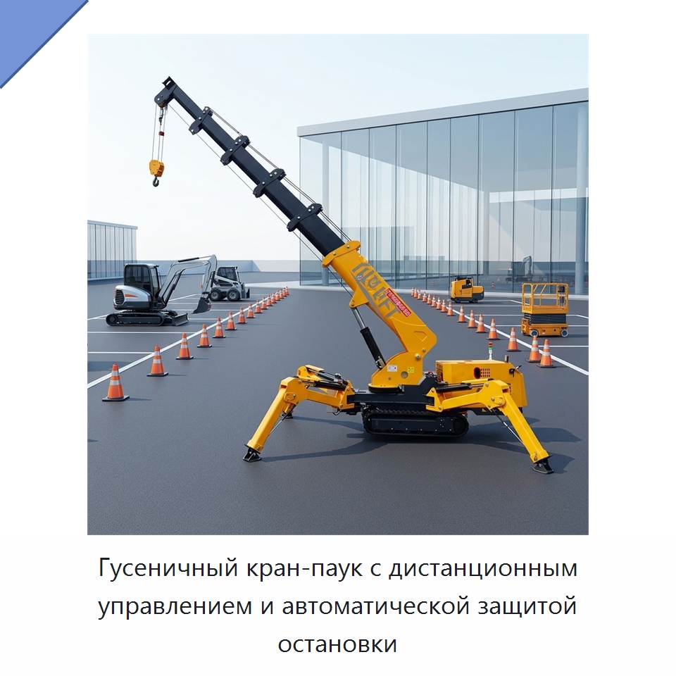 Гусеничный кран-паук с дистанционным управлением и автоматической защитой остановки — Краны