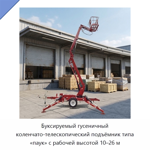 Буксируемый гусеничный коленчато-телескопический подъёмник типа «паук» с рабочей высотой 10–26 м
