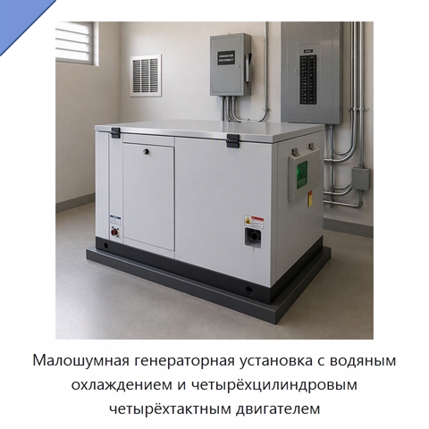 Малошумная генераторная установка с водяным охлаждением и четырёхцилиндровым четырёхтактным двигателем