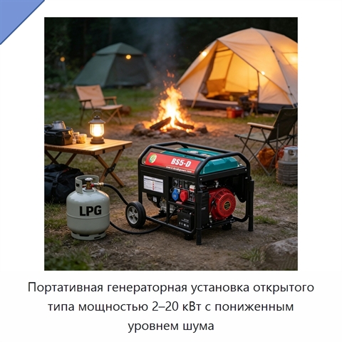 Портативная генераторная установка открытого типа мощностью 2–20 кВт с пониженным уровнем шума