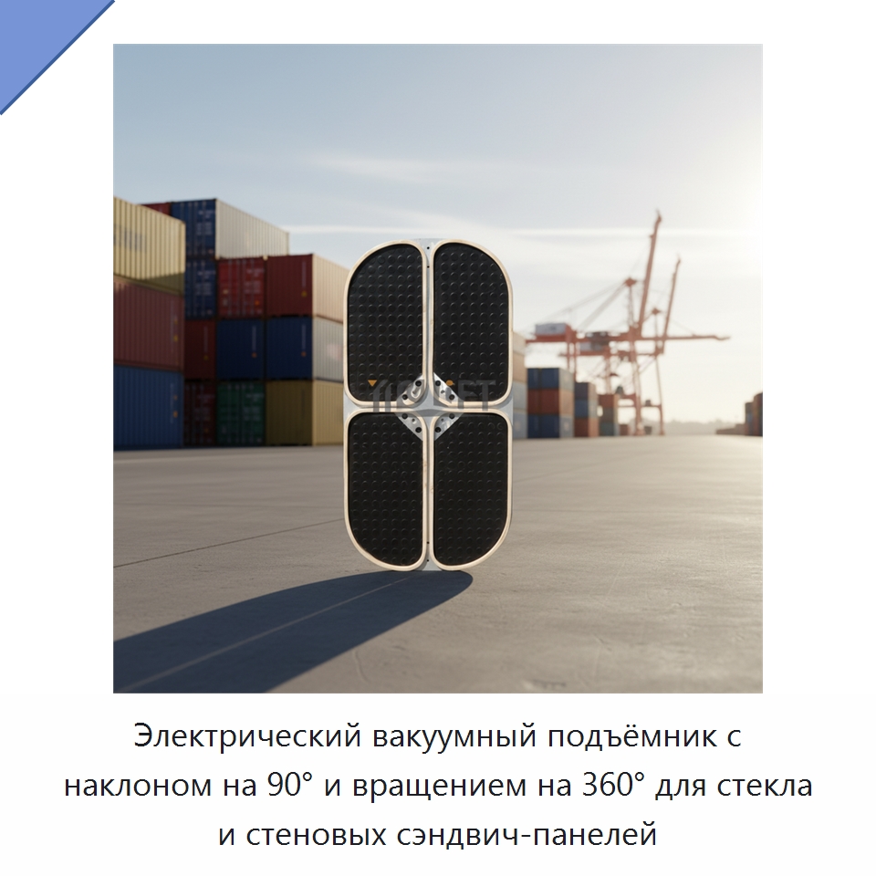 Электрический вакуумный подъёмник с наклоном на 90° и вращением на 360° для стекла и стеновых сэндвич-панелей — Вакуумные грузозахваты
