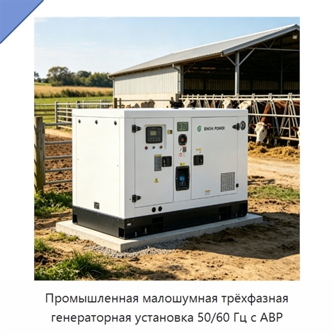 Промышленная малошумная трёхфазная генераторная установка 50/60 Гц с АВР