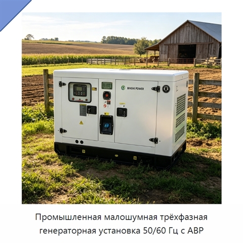 Промышленная малошумная трёхфазная генераторная установка 50/60 Гц с АВР