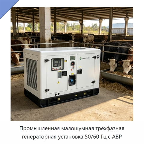 Промышленная малошумная трёхфазная генераторная установка 50/60 Гц с АВР