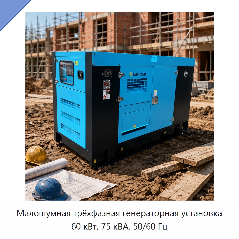 Малошумная трёхфазная генераторная установка 60 кВт, 75 кВА, 50/60 Гц — Дизельные генераторы
