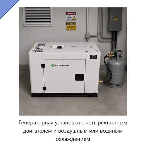 Генераторная установка с четырёхтактным двигателем и воздушным или водяным охлаждением