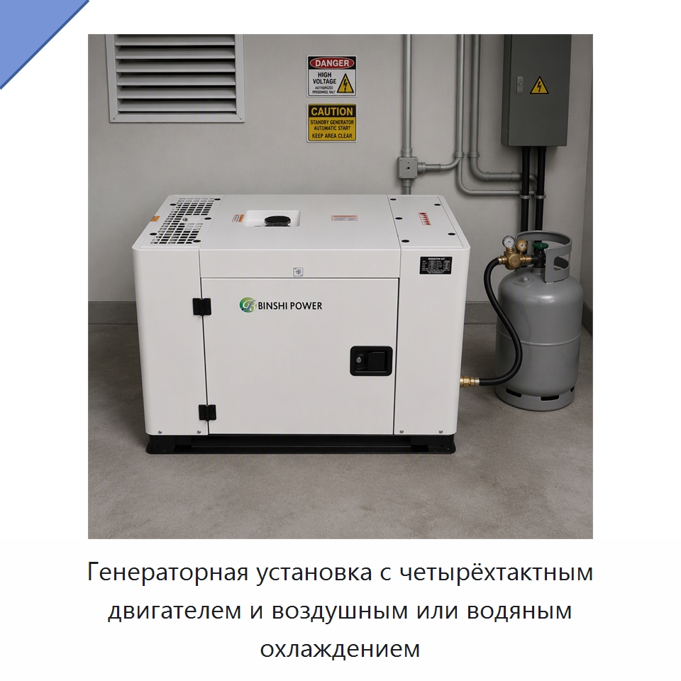 Генераторная установка с четырёхтактным двигателем и воздушным или водяным охлаждением — Дизельные генераторы