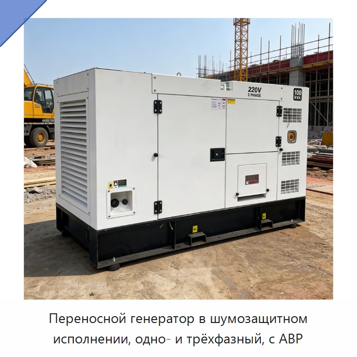 Переносной генератор в шумозащитном исполнении, одно- и трёхфазный, с АВР — Дизельные генераторы